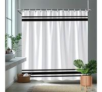 AJALGZ Cortina de Ducha Minimalista con diseño simétrico de Rayas geométricas en Blanco y Negro con líneas paralelas, Estilo Moderno (140 x 200 cm, antimoho)