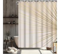 AJALGZ Cortina de Ducha Moderna de Varios tamaños con líneas Doradas radiantes y Fondo Beige, diseño geométrico de Rayos de Sol (215 x 230 cm, Estilo Occidental).