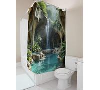 AJALGZ Cortina de Ducha Tropical Oasis con Cascada y exuberante vegetación para decoración de baño (135 x 170 cm/Estilo Bohemio)