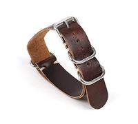 AJASMKLX Correa de cuero de la OTAN ZULU RELOJ DE RELOJ DE ZULU 20mm 22 mm puntadas hechos a mano pulsera pulsera anillo de acero relojes de hebilla de reemplazo(Coffee,22mm)