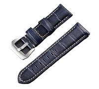 AJASMKLX Correa de cuero for patrón de bambú, correas de reloj en negro, azul y marrón, 20mm, 22mm, 24mm y 26mm, accesorios for reloj(Blue(silver buckle),24mm)