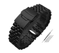 AJASMKLX Correa de reloj Arc Mouth apta for correa de reloj Casio MDV-106 MDV-107 MDV-106D MTP-VD01 correa de Metal de acero inoxidable for hombres pulsera negra de 22mm(Five beads Black)