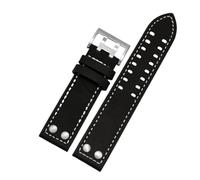 AJASMKLX Correa de reloj de cuero apta for Hamilton Fit for correa de reloj Seiko Remache Hombres Ajuste militar for piloto Khaki Field Aviation 20 mm 22 mm Accesorios(Black white line S,22mm)