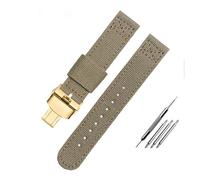 AJASMKLX Correa de reloj de lona de nailon de 20 a 22 mm apta for Citizen Fit for Seiko / 5 Banda de reloj Deporte al aire libre Pulsera impermeable transpirable Correa universal for hombres(Khaki-gol