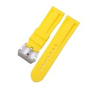 AJASMKLX Correas de reloj de silicona suave, pulsera de 22mm, 24mm y 26mm, correas de reloj de goma for hebilla de acero inoxidable, accesorios for relojes(Yellow-silver,24mm)