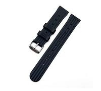 AJASMKLX Las bandas de reloj de 22 mm se ajustan a las correas de goma de gofres impermeables de acero inoxidable de acero inoxidable/negro/for hebilla de plata accesorios(Silicone Black,20mm)