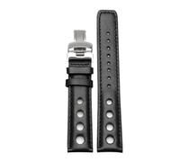 AJASMKLX Pulsera de cuero apta for Tissot 1853 Correa de reloj deportiva apta for carreras PRS516 T91 1853 Capa superior de piel de vaca 20 mm Apta for accesorios de correa chopin(Black-black-silver)