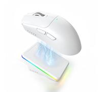 AJAZZ AJ200P NL Ultra Ratón Gaming Inalámbrico IA, PAW3950 y Base de Carga | Tri-Modo 8K Cable/4K NearLink 2.4G/BT, Mecanografía e IA Coach, 50-42000 DPI, 100M Clics, 65g Superligero Ergonómico - Blanco