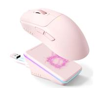 AJAZZ AJ200P Ratón Gaming Inalámbrico con IA Prompt y Base de Carga RGB | Ratón de Ordenador BT/2,4G/Cable - Ligero, con Entrada de Voz IA, Sensor PAW3311, 24K DPI, 1000Hz para Oficina/Juego - Rosa