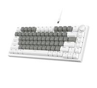 AJAZZ AK820 75% TKL Teclado mecánico con Cable,Interruptor Lineal Intercambiable en Caliente,Teclado para Juegos con Montaje de Junta,luz Blanca,82 Teclas con Perilla de Volumen CNC-Blanco Gris