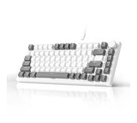 AJAZZ AK820 Mechanical Keyboard, 75% Hot Swappable Wired Keyboard with Volume Control Knob, PBT Keycaps, Five-Layer Sound Insulation Pad, 82-Key Gaming Keyboard, Grey White