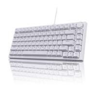 AJAZZ AK820 Teclado mecánico con cable, 75% QWERTY Layout 82 teclas intercambiables en caliente con perilla de control de volumen, teclas PBT, interruptores azules, efecto de iluminación LED azul