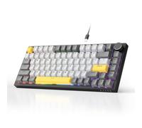 AJAZZ AK820 Wired Mechanical Keyboard, 75% Gaming Keyboard with Volume Control Knob, PBT Keycaps, 82 Keys, Five-Layer Sound Insulation Pad, South-Oriented RGB, Full-Key Hot Swap, Grey White Yellow