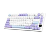 AJAZZ AK820PRO 75% TKL Teclado mecánico para Juegos, 2.4G inalámbrico/BT5.1/USB-C con Cable, 81 Teclas con Pantalla TFT a Color y Perilla CNC, retroiluminación RGB, Hot-Swap, 4000mAh-Púrpura Blanco