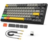 AJAZZ AK820PRO Gaming Mecánico Inalámbrico RGB Teclado - Negro Amarillo | 2.4GHz/BT/USB-C,Diseño 75% 81 Teclas Con Pantalla Color TFT & Perilla CNC,Cable USB-C C02 Enrollado,Hot-Swap,Batería 4000mAh