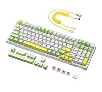 AJAZZ AK992 Gaming Inalámbrico Hot-Swap RGB Teclado - Verde/Switch Rojo | Montaje Gasket,2.4G/BT5.0/Cableado,Cable USB C Enrollado Personalizado,99 PBT Teclas,Perilla de Volumen,para PC/Mac/Win/PS4