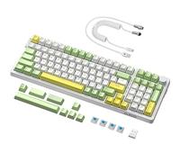 AJAZZ AK992 Hot Swap-Teclado mecánico para Juegos Iluminado RGB+Cable USB C en Espiral, 2.4Ghz/BT5.0/USB-C, 99 Teclas+1 Perilla de Control de Medios, Teclas PBT, para PC/Win/Mac/PS4(Interruptor Azul)