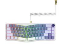 AJAZZ AKS068 Teclado Mecánico para Juegos con Cable En Espiral-Púrpura | Diseño Alice 68 De Montaje En Junta Y Perilla CNC, Interruptor Azul Hotswap, Programable Via, Retroiluminación RGB