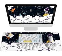 AJAZZ Cloud Keyboard Mouse Pad Wrist Support Set,Large Mouse Pad & Keyboard Wrist Rest & Mouse Palm Rest & Coaster,Non-Slip Base,for Home/Office/PC/Mac, Juego de 4 piezas / Blanco y estrella