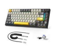 AJAZZ X Attack Shark X820Ultra Teclado Mecánico Inalámbrico & Coile Cable | 2.4G/BT/USB-C, Diseño 75% 80Teclas con Pantalla TFT Inteligente Color & Perilla CNC, RGB Hot-Swap, 4000mAh-Gris/Shark Switch