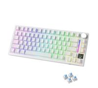 AJAZZ X ATTACKSHARK 75% X820Ultra Teclado mecánico inalámbrico&C01Ultra,2.4G/BT/USB-C,80 Teclas con Pantalla TFT a Color y Perilla CNC,RGB,Hot-swappable,4000mAh-Contornos Blancos(Interruptor Shark)