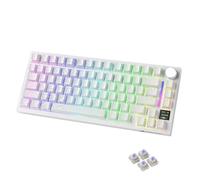 AJAZZ X ATTACKSHARK 75% X820Ultra Teclado mecánico inalámbrico&C01Ultra,2.4G/BT/USB-C,80 Teclas con Pantalla TFT a Color y Perilla CNC,RGB,Hot-swappable,4000mAh-Contornos Blancos(Interruptor Morado)