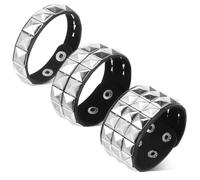Ajcotahm 3 pulseras punk rock tachonadas, pulsera gótica de piel sintética de los años 80, joyería emo con pinchos, accesorios de disfraces para mujeres y hombres, fiesta de Halloween