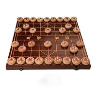 Ajedrez Chino con Tablero Plegable, Xiangqi Chino, Juegos de Viaje portátiles, Tablero y Piezas con Grabado láser y trazado Dorado, 1,8 y 2,2 Pulgadas de diámetro.(Beech,S)