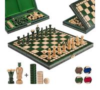 Ajedrez de Viaje y Juego de Damas Great Kingdom | 2 en 1 | Master of Chess Ajedrez Gigante 35cm Verde | Fichas Ajedrez Madera | Juego de Escacs para Niños y Adultos