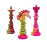 Ajedrez Decorativo Trío Real - Figuras de Resina de Rey, Reina y Caballero Chess Set, Ideal para Exhibición en Hogares o como Pieza de Coleccionismo. (C)