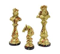 Ajedrez Decorativo Trío Real - Figuras de Resina de Rey, Reina y Caballero Chess Set, Ideal para Exhibición en Hogares o como Pieza de Coleccionismo.