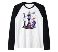 Ajedrez Galaxia Rey Caballo Peón Espacio Planetas Estrellas Camiseta Manga Raglan
