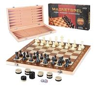 Ajedrez Magnético 3 en 1, Tablero Ajedrez Plegable Portátil, Ajedrez Madera | Ajedrez Damas Backgammon, Juego de Ajedrez Magnético Niños Adultos, Ideal para Viaje Familiar y Fiesta, 39x39 cm
