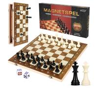 Ajedrez magnético 3 en 1, Tablero de Madera con Almacenamiento, 39x39cm | Juego de damas y ajedrez magnético plegable portátil Inscrip, ideal para fiestas, actividades familiares y viajes
