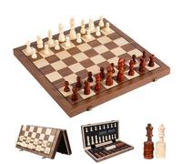 Ajedrez Magnetico, 40 * 39 cm Chess Set Madera, 2 en 1 Plegable Ajedrez Damas Chess Board Portatil Magnetico, Juego de AJedrez de Rompecabezas para Niños y Adultos