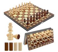 Ajedrez Magnetico Madera, 3 En 1 Magnetic Chess Game 29 x 29 cm Juego de Ajedrez Plegable, Tablero Ajedrez de Viaje con Ranuras de Almacenamiento para Viaje Fiesta Regalos, para niños