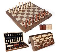Ajedrez Magnetico Plegable, 2 en 1 Ajedrez Madera 39×39 cm Tablero de Magnetic Chess Game, Chess Set Damas Juego de Mesa con Bolsa de Almacenamiento, Juego para Viaje y Fiesta