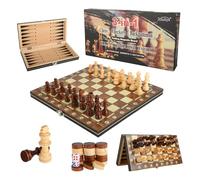 Ajedrez Magnético Viaje - 3 en 1 Tablero de Madera Plegable - Adecuado para Niños y Adultos - Ajedrez/Damas/Backgammon (29x29cm)