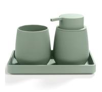 AJEUNGAIN Juego de Baño Accesorios Verde, 3 Piezas Set de Baño Moderno - Dispensador de Jabón, Soporte Cepillo de Dientes, Bandeja para Organizar (Verde)