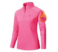 AjezMax Camiseta Deporte Mujer de Manga Larga Camisetas Corriendo Invierno Secado Rápido Sudadera de 1/4 Zip con Agujeros para los Pulgares Rojo XX-Large