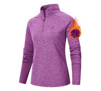 AjezMax Camiseta Deporte Mujer de Manga Larga Camisetas Corriendo Invierno Secado Rápido Sudadera de 1/4 Zip con Agujeros para los Pulgares Morado X-Small
