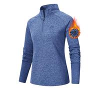 AjezMax Camiseta Deporte Mujer de Manga Larga Camisetas Corriendo Invierno Secado Rápido Sudadera de 1/4 Zip con Agujeros para los Pulgares Azul Cielo Large