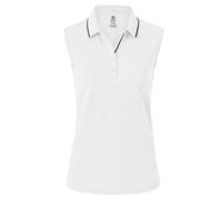 AjezMax Polo Mujer sin Mangas Verano Algodón Polo Trabajo Deportivo Yoga Golf Top con Botones Blanco L