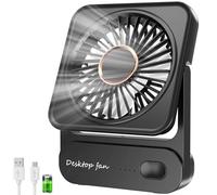 Ajgvq Ventilador de Mesa USB, Ventilador Portátil Regulable en 3 Velocidades, Ventiladors Pequeño Silencioso Recargable para Oficina Hogar Viajes Aire Libre - Negro