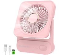 Ajgvq Ventilador de Mesa USB, Ventilador Portátil Regulable en 3 Velocidades, Ventiladors Pequeño Silencioso Recargable para Oficina Hogar Viajes Aire Libre - Rosa