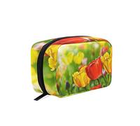 AJINGA Bolsa de cosméticos con cremallera para perfume de primavera, diseño de tulipanes, bolsa de viaje para mujer, bolsa cuadrada para brochas de maquillaje