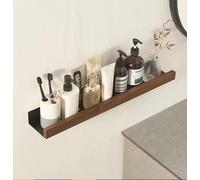 AJINGELA Estante de metal flotante montado en la pared, estante de baño negro para decoración con bordes de madera maciza, ahorro de espacio, resistente al óxido, estantes flotantes extra fuertes (60