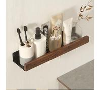 AJINGELA Estante flotante de metal montado en la pared, estante de baño negro, estante de montaje en pared con bordes de madera maciza, ahorro de espacio, resistente al óxido, estantes flotantes extra