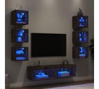 AJJHUUKI 8 unidades de pared para TV con LED de roble ahumado, muebles de madera, centros de entretenimiento y soportes de TV