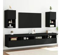 AJJHUUKI Centros de entretenimiento y soportes de TV Gabinetes de TV con luces LED 2 unids Negro 30.5x30x60 cm Muebles